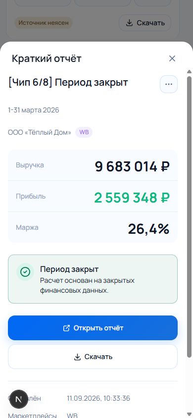 Краткий отчёт в нижней мобильной панели